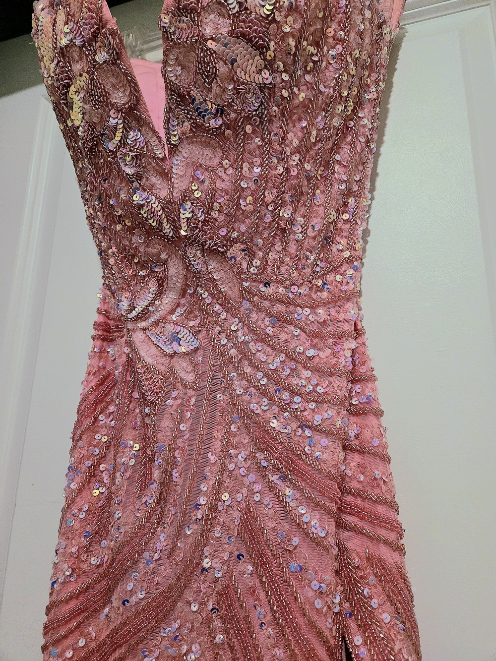Pink Sequin & Bead Prom Gown - Picture 4 of 7